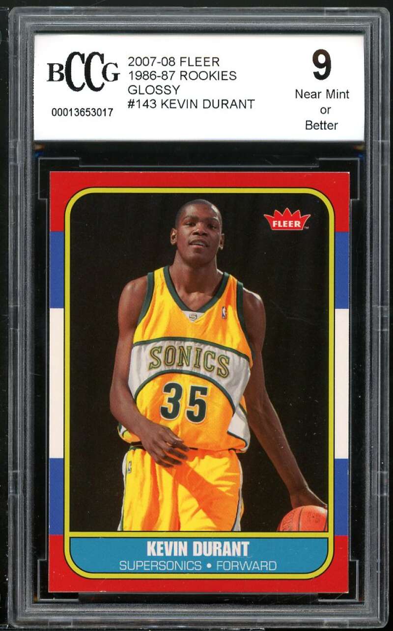 2007-08 Fleer 1986-87 Retro Glossy #143 Kevin Durant Rookie BGS BCCG 9 Near Mint Image 1