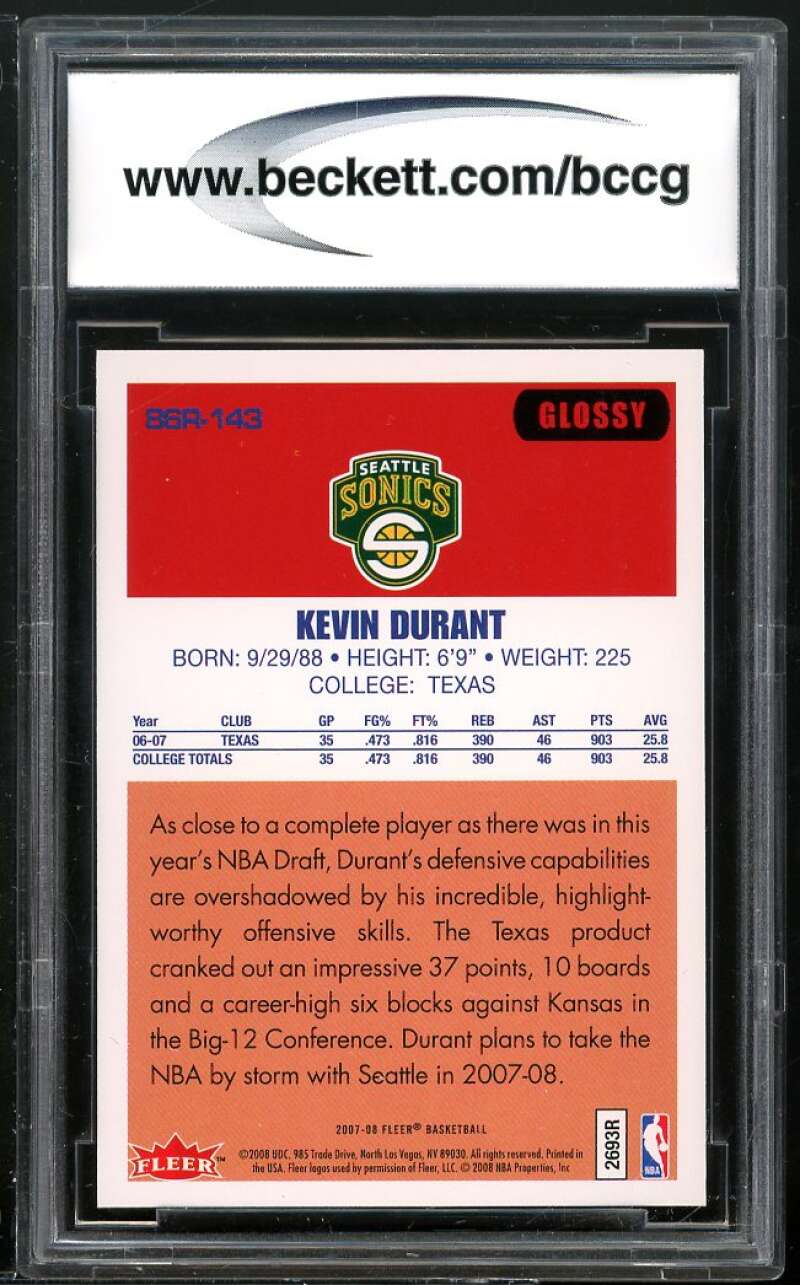 2007-08 Fleer 1986-87 Retro Glossy #143 Kevin Durant Rookie BGS BCCG 9 Near Mint Image 2