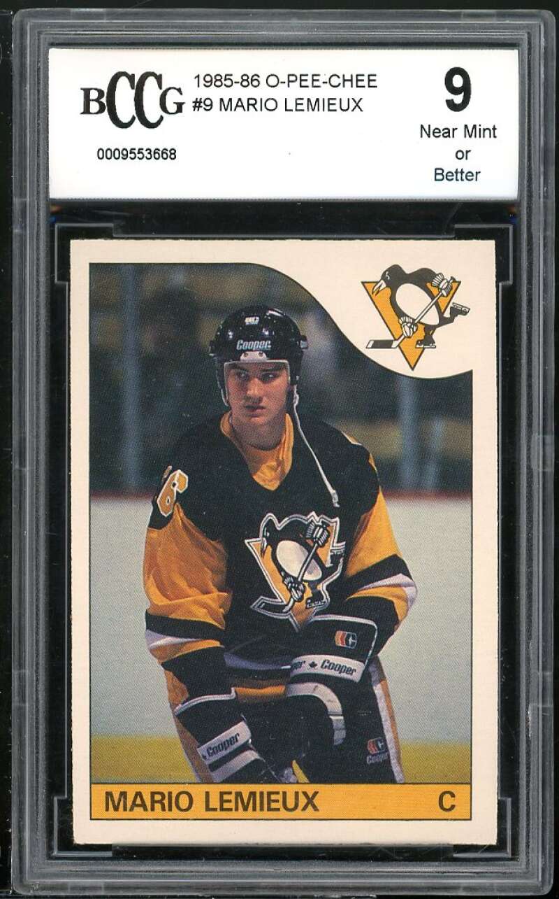 1985-86 O-Pee-Chee #9 Mario Lemieux Rookie Card BGS BCCG 9 Near Mint+ Image 1