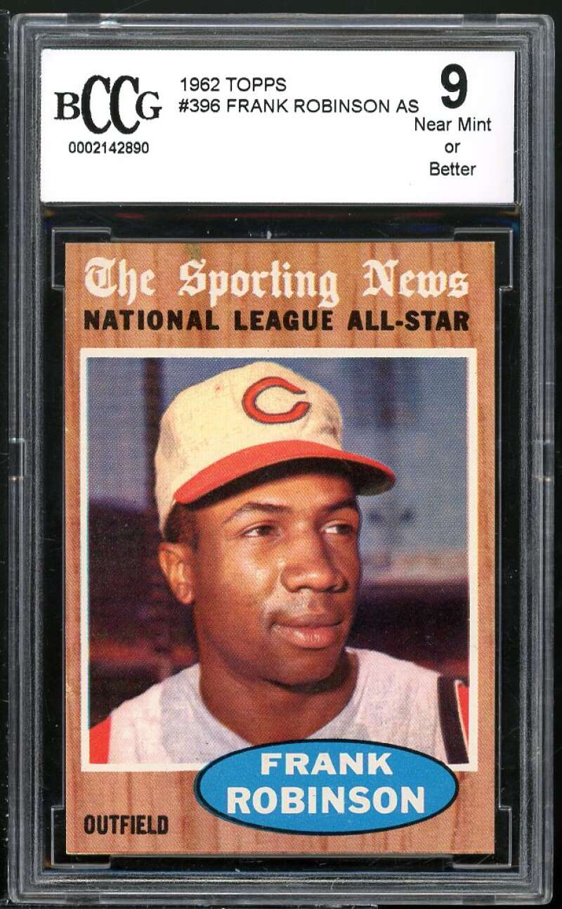 1962 Topps #396 Frank Robinson AS Card BGS BCCG 9 Near Mint+ Image 1