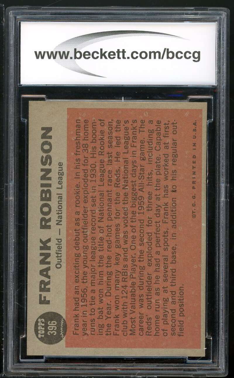 1962 Topps #396 Frank Robinson AS Card BGS BCCG 9 Near Mint+ Image 2