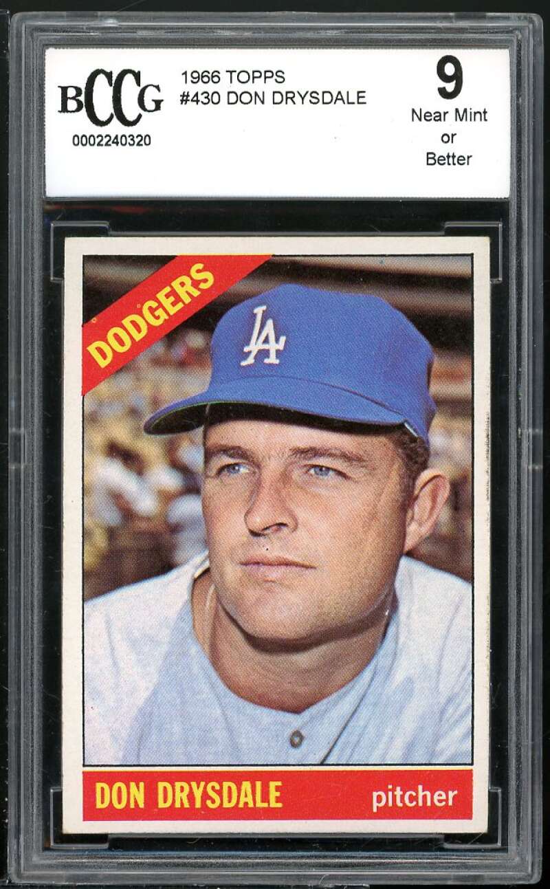 1966 Topps #430 Don Drysdale Card BGS BCCG 9 Near Mint+ Image 1