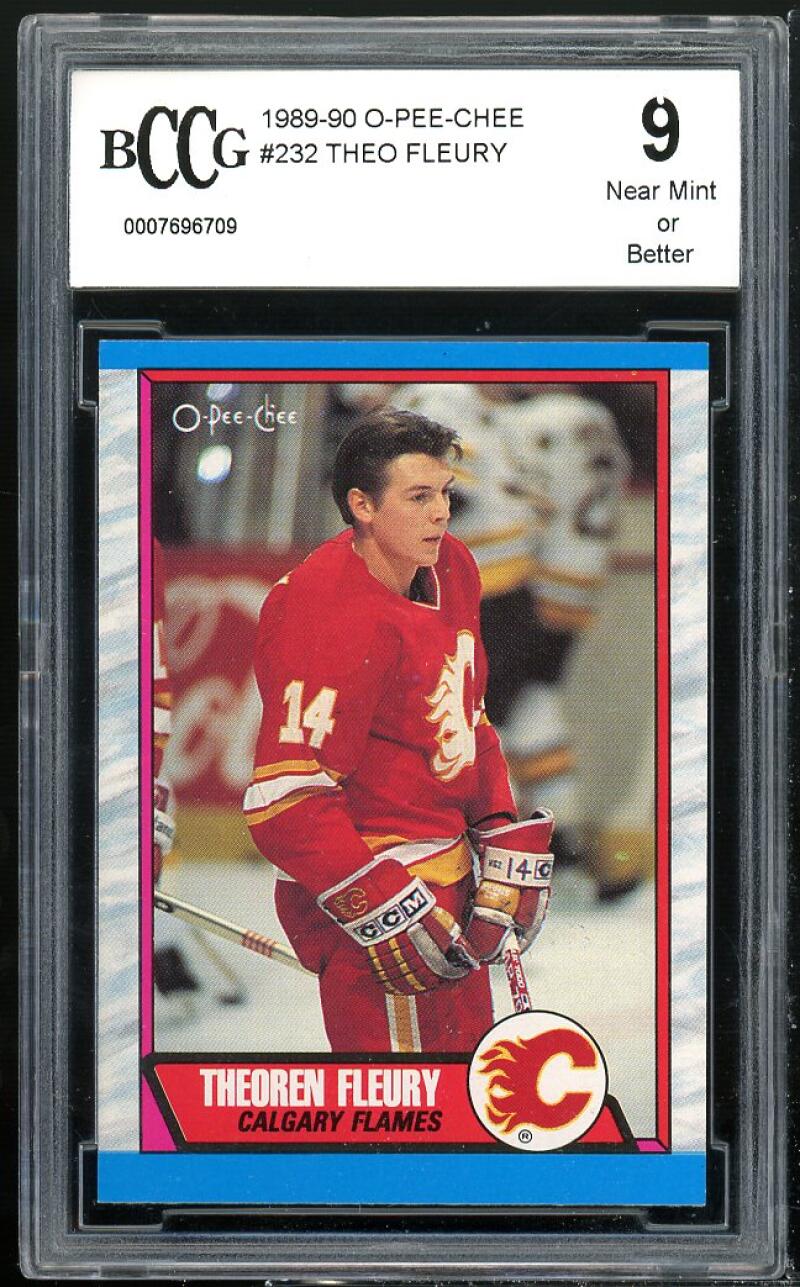 1989-90 O-Pee-Chee #232 Theo Fleury Rookie Card BGS BCCG 9 Near Mint+ Image 1