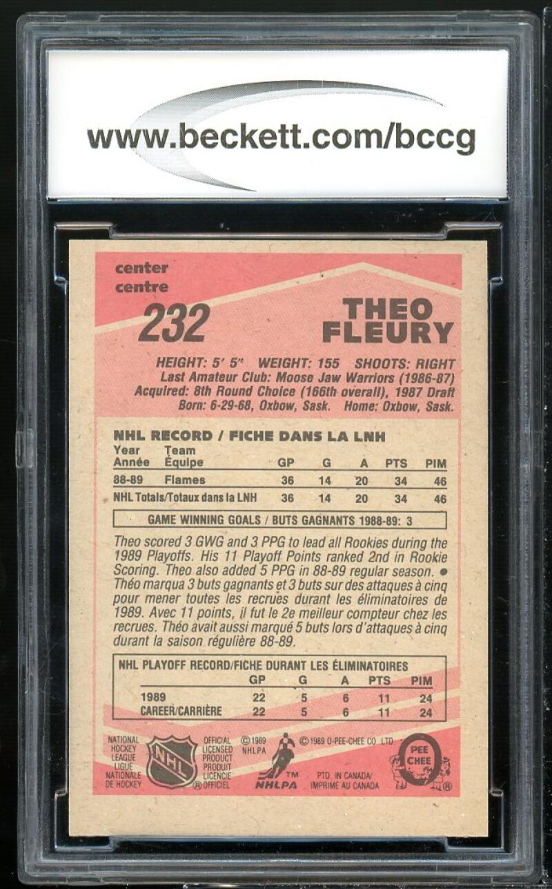 1989-90 O-Pee-Chee #232 Theo Fleury Rookie Card BGS BCCG 9 Near Mint+ Image 2