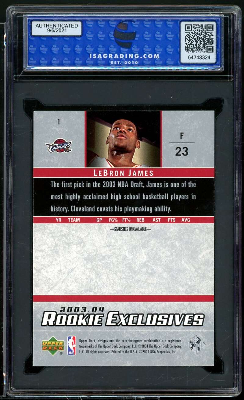 Lebron James Rookie Card 2003-04 U.D. Rookie Exclusives #1 ISA 7.5 NEAR MINT+ Image 2