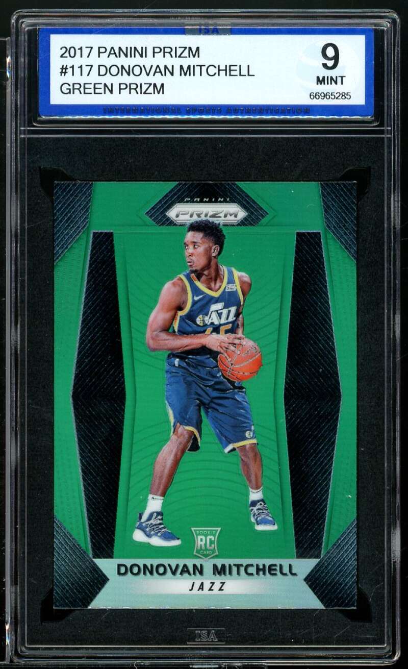 Donovan Mitchell Rookie Card 2017-18 Panini Prizm Green Prizm ISA 9 MINT Image 1