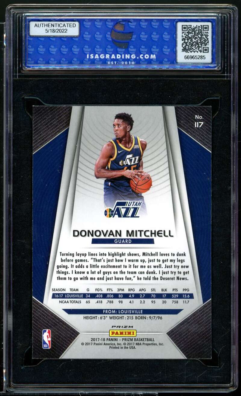 Donovan Mitchell Rookie Card 2017-18 Panini Prizm Green Prizm ISA 9 MINT Image 2