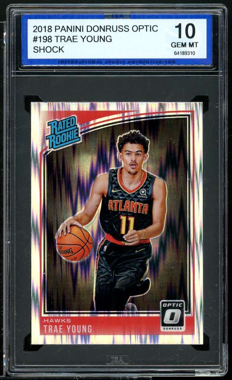 Trae Young Rookie Card 2018-19 Panini Donruss Optic Shock #198 ISA 10 GEM MINT Image 1