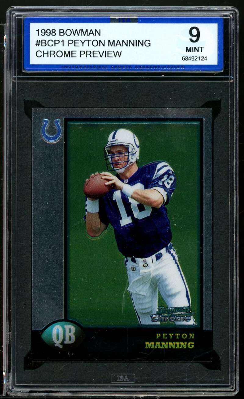 Peyton Manning Rookie Card 1998 Bowman Chrome Preview #BCP1 ISA 9 MINT Image 1