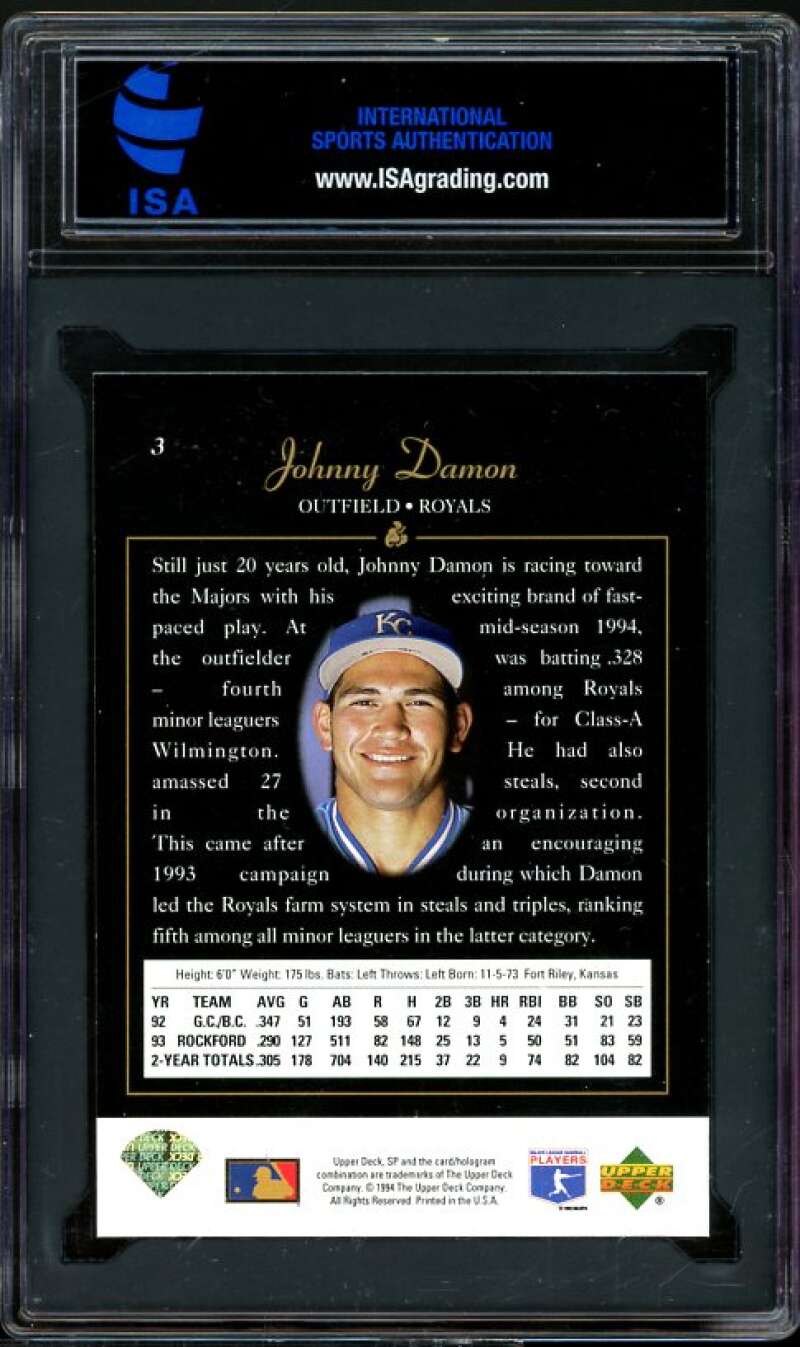 Johnny Damon Card 1994 SP #3 ISA 10 GEM MINT Image 2