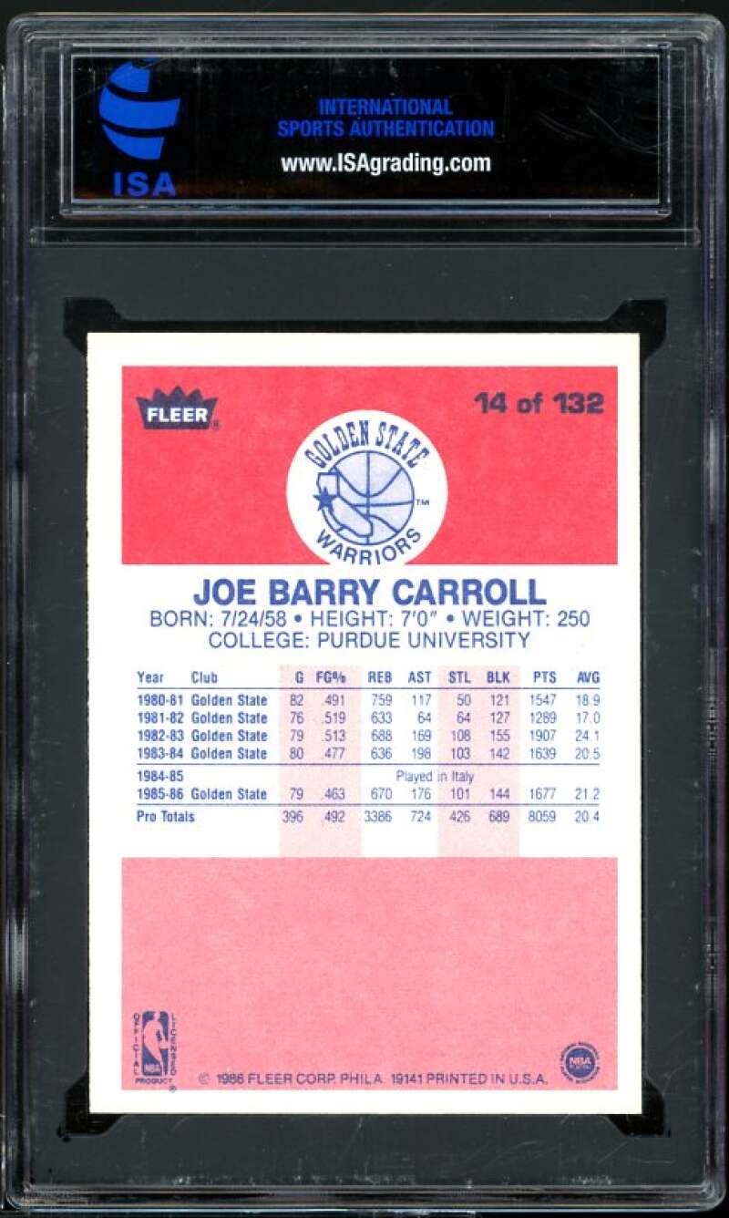 Joe Barry Carroll Card 1986-87 Fleer #14 ISA 9 MINT Image 2