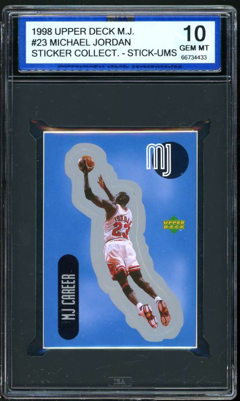 Michael Jordan Card 1998 Upper Deck MJ Sticker Stick-Ums #23 ISA 10 GEM MINT Image 1