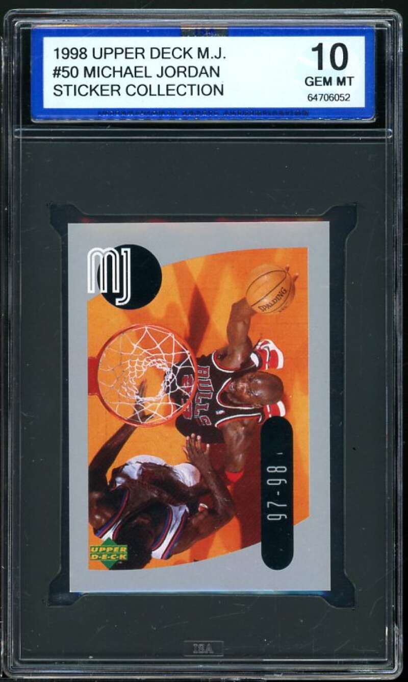 Michael Jordan Card 1998 Upper Deck MJ Sticker Collection #50 ISA 10 GEM MINT Image 1