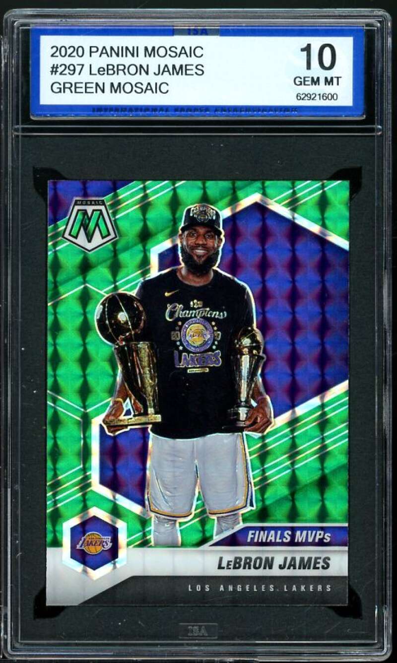 LeBron James Card 2020-21 Panini Mosaic Green Mosaic #297 ISA 10 GEM MINT Image 1