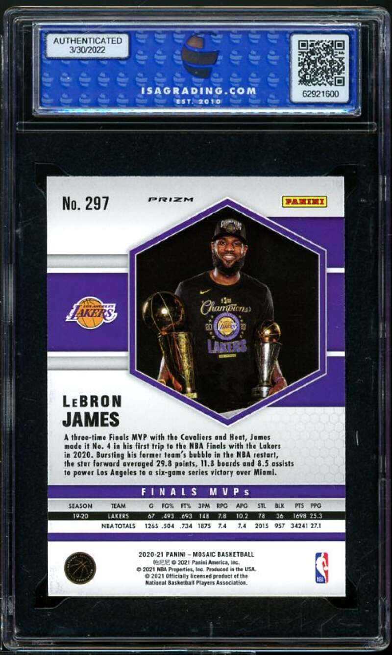 LeBron James Card 2020-21 Panini Mosaic Green Mosaic #297 ISA 10 GEM MINT Image 2