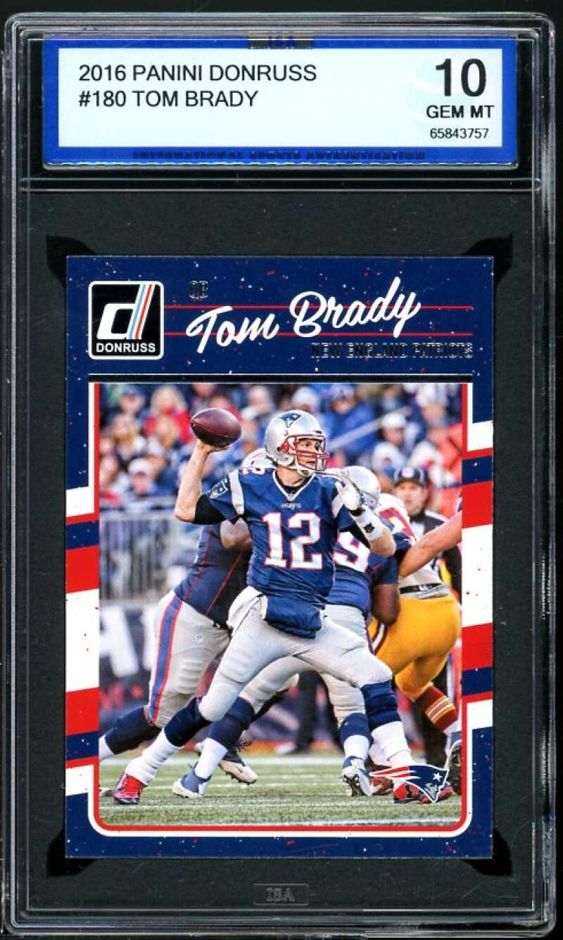 Tom Brady Card 2016 Panini Donruss #180 ISA 10 GEM MINT Image 1