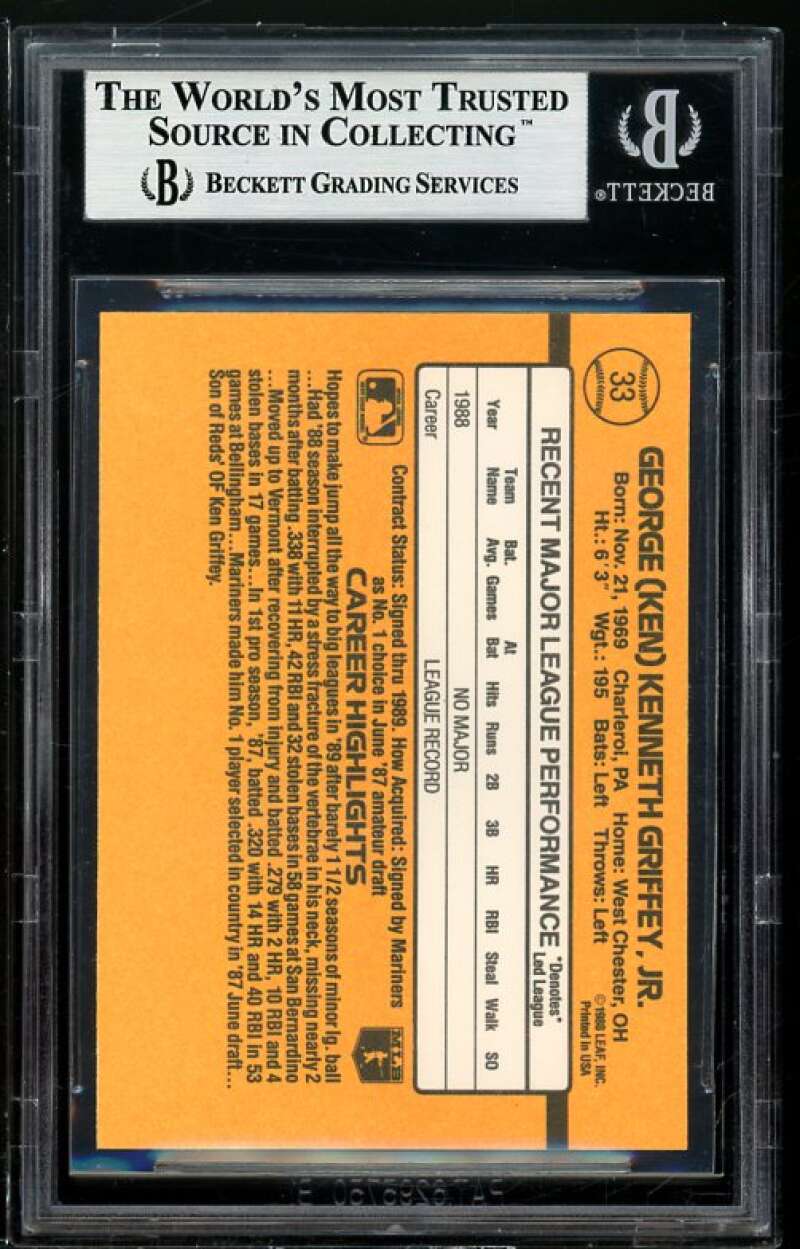 Ken Griffey Jr. Rookie Card 1989 Donruss #33 BGS 9 (9.5 9.5 9.5 8) Image 2