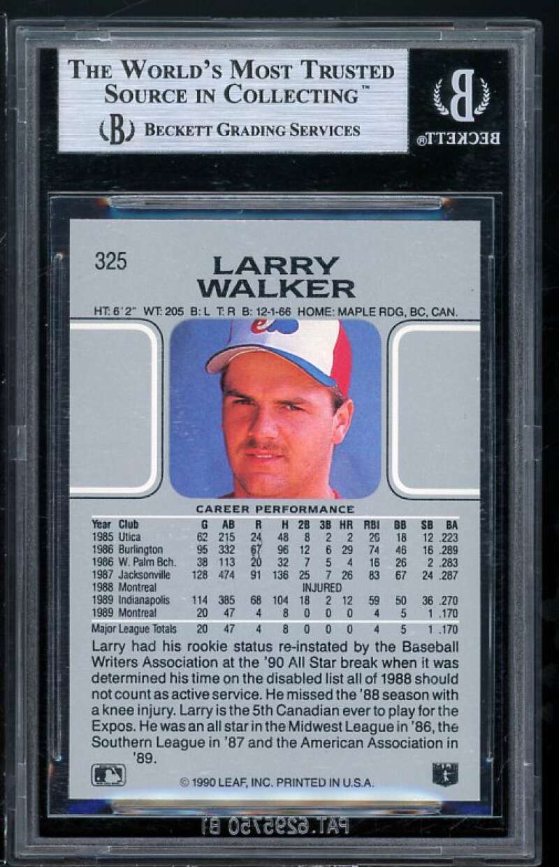 Larry Walker Rookie Card 1990 Leaf #325 BGS 9 (9 9 9 9.5) Image 2