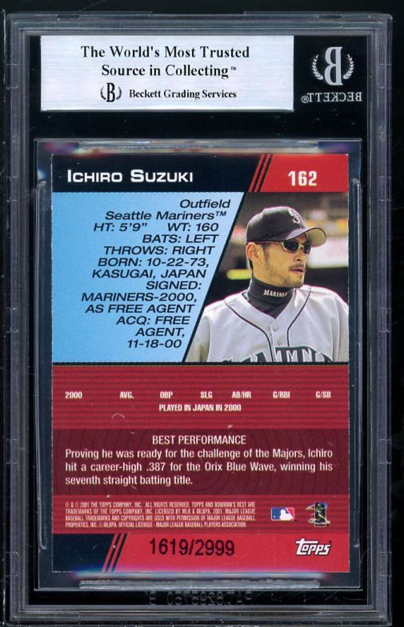 Ichiro Suzuki Rookie Card 2001 Bowman's Best #162 BGS 9 (9.5 8.5 9 9.5) Image 2