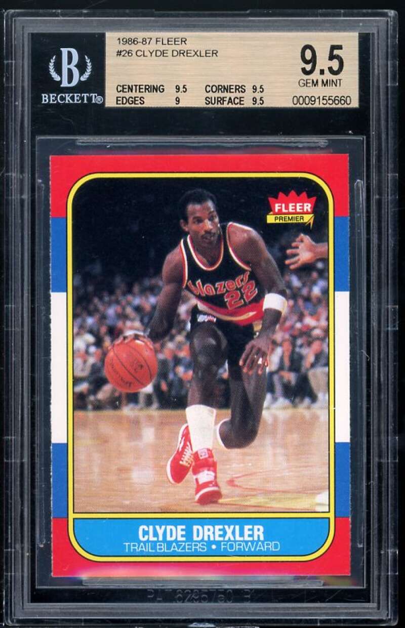 Clyde Drexler Rookie Card 1986-87 Fleer #26 BGS 9.5 (9.5 9.5 9 9.5) Image 1