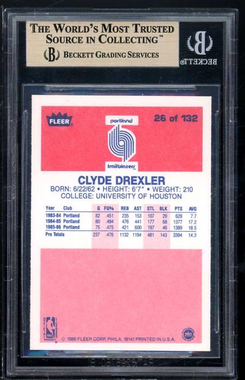 Clyde Drexler Rookie Card 1986-87 Fleer #26 BGS 9.5 (9.5 9.5 9 9.5) Image 2