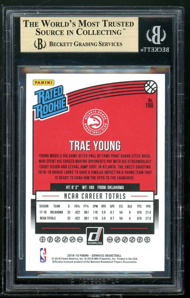 Trae Young Rookie Card 2018-19 Donruss #198 BGS 9.5 (9 9.5 9.5 10) Image 2