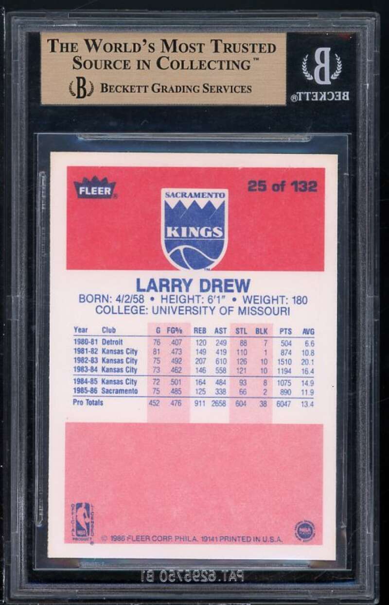 Larry Drew Rookie Card 1986-87 Fleer #25 BGS 9.5 (9.5 9 9.5 9.5) Image 2