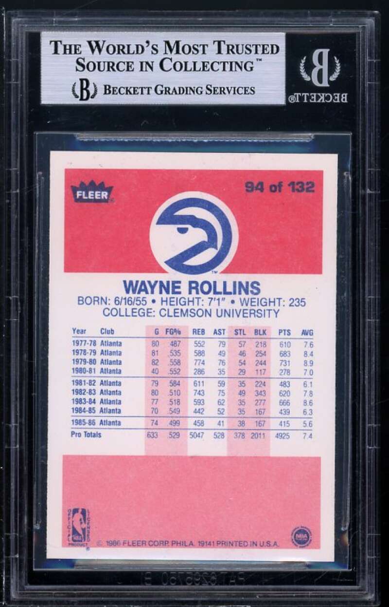 Tree Rollins Card 1986-87 Fleer #94 BGS 9 (8.5 9 9 9.5) Image 2