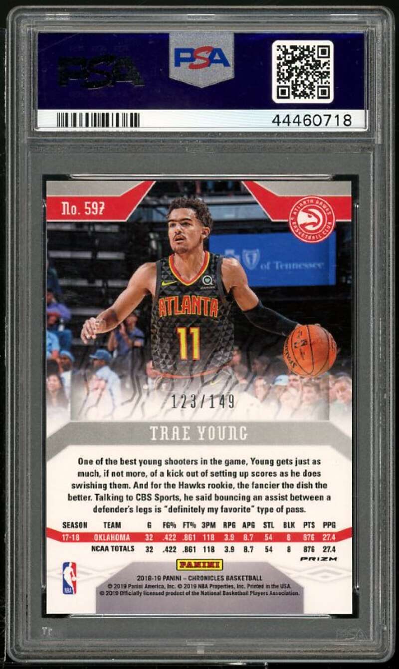 Trae Young Rookie Card 2018-19 Panini Chronicles Red #597 PSA 9 Image 2