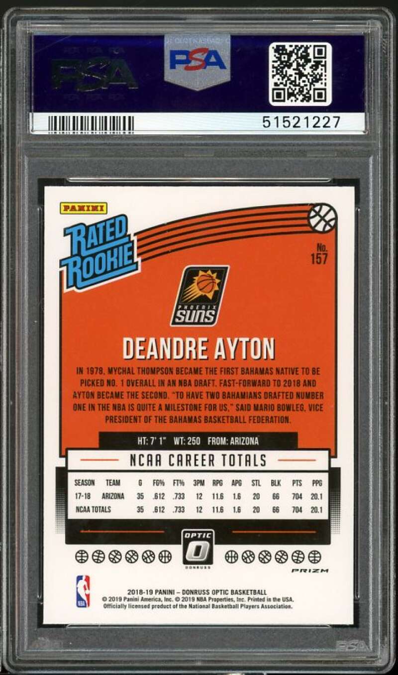 Deandre Ayton Rookie Card 2018-19 Panini Donruss Optic Holo #157 PSA 9 Image 2