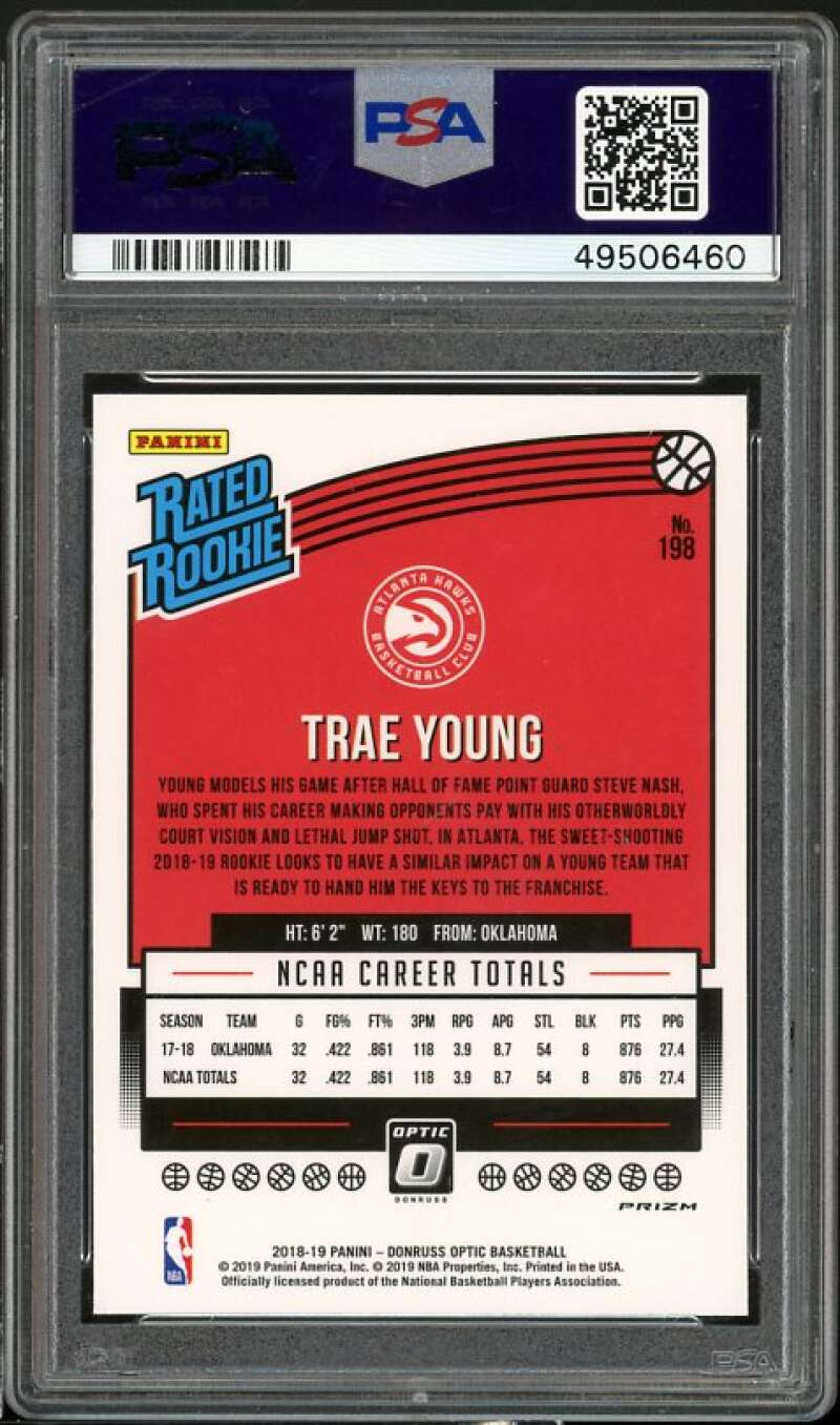 Trae Young Rookie Card 2018-19 Panini Donruss Optic Holo #198 PSA 9 Image 2