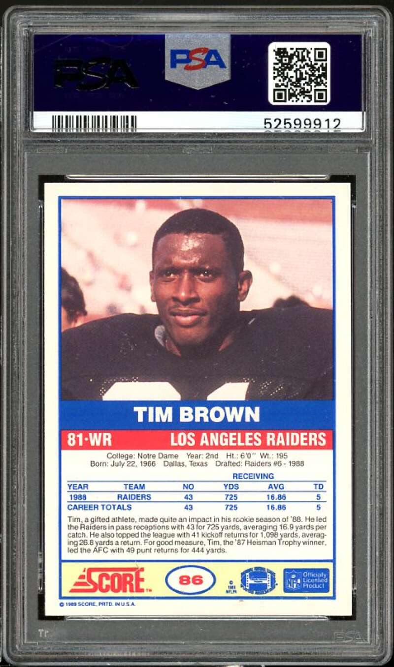 Tim Brown Rookie Card 2004 Score #230 PSA 9 Image 2