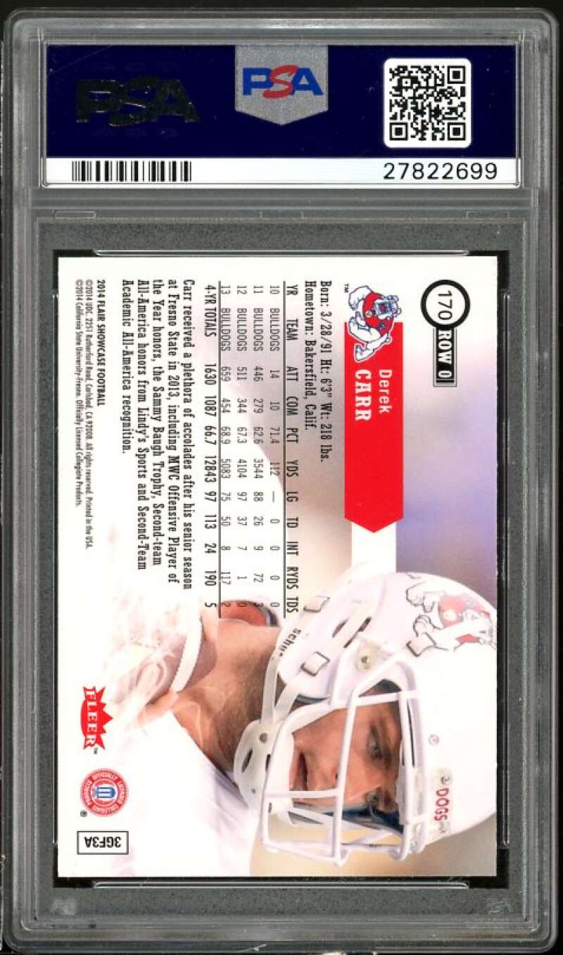 Derek Carr Rookie Card 2014 Flair Showcase Row 0 #170 PSA 9 Image 2