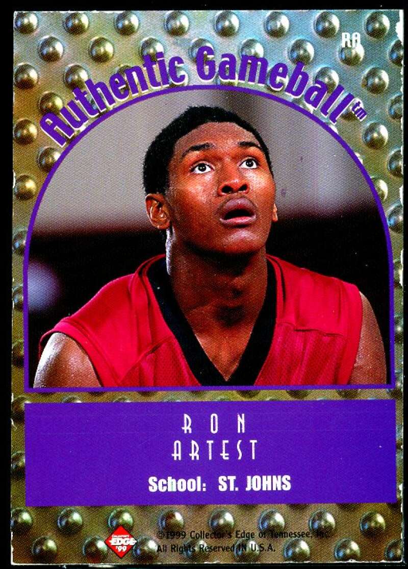 Ron Artest Card 1999 Collector's Edge Rookie Rage Game Ball #RA  Image 2