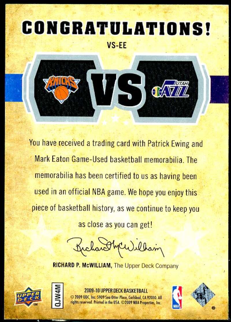 Mark Eaton Patrick Ewing Card 2009-10 Upper Deck VS Dual Materials #VSEE  Image 2