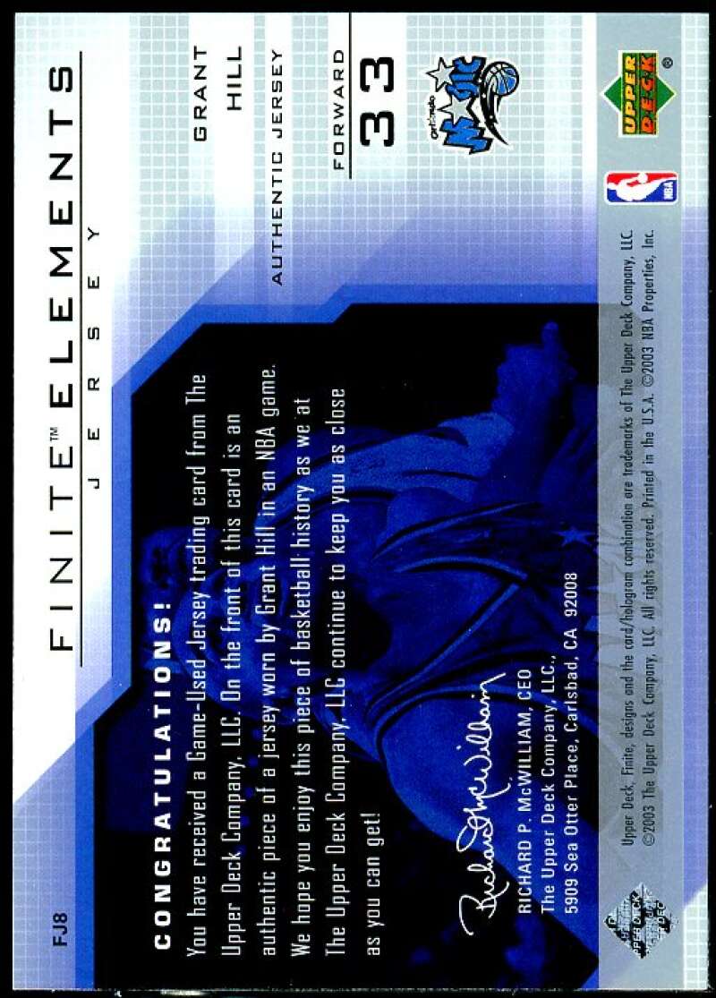 Grant Hill Card 2003-04 Upper Deck Finite Elements Jerseys #FJ8  Image 2