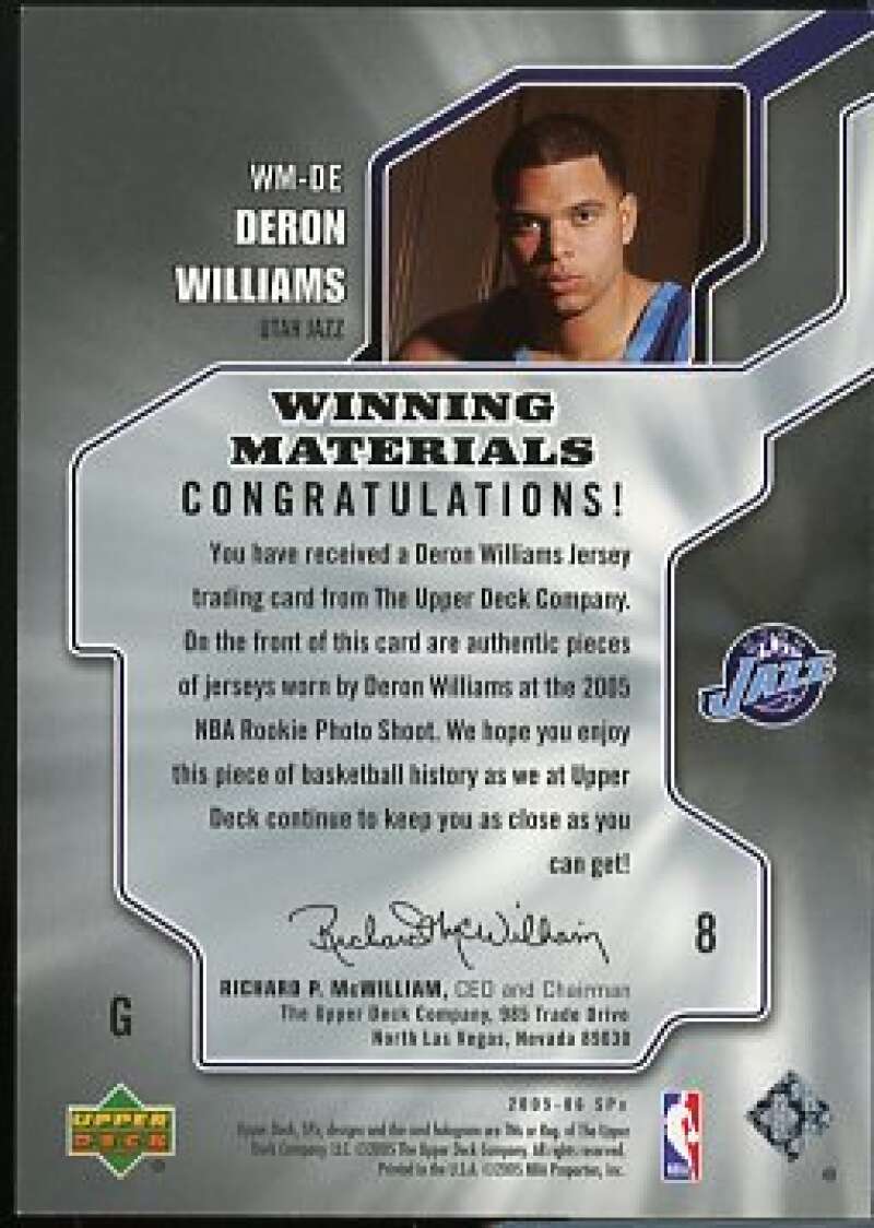 Deron Williams Card 2005-06 SPx Winning Materials #DE  Image 2