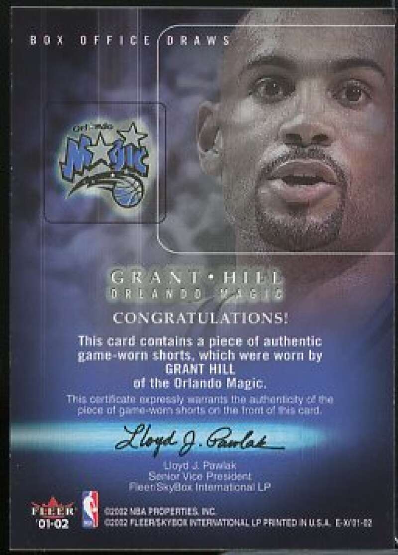 Grant Hill Shorts Card 2001-02 E-X Box Office Draws Memorabilia #7  Image 2