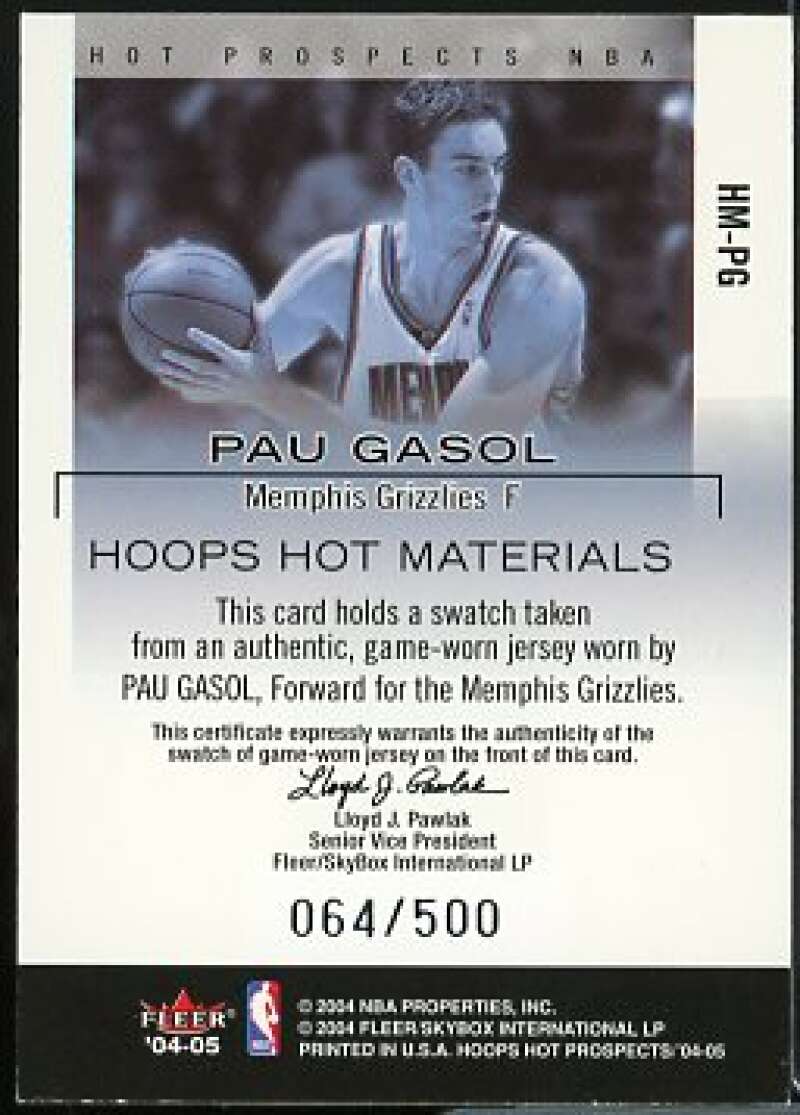 Pau Gasol Card 2004-05 Hoops Hot Prospects Hot Materials #PG  Image 2