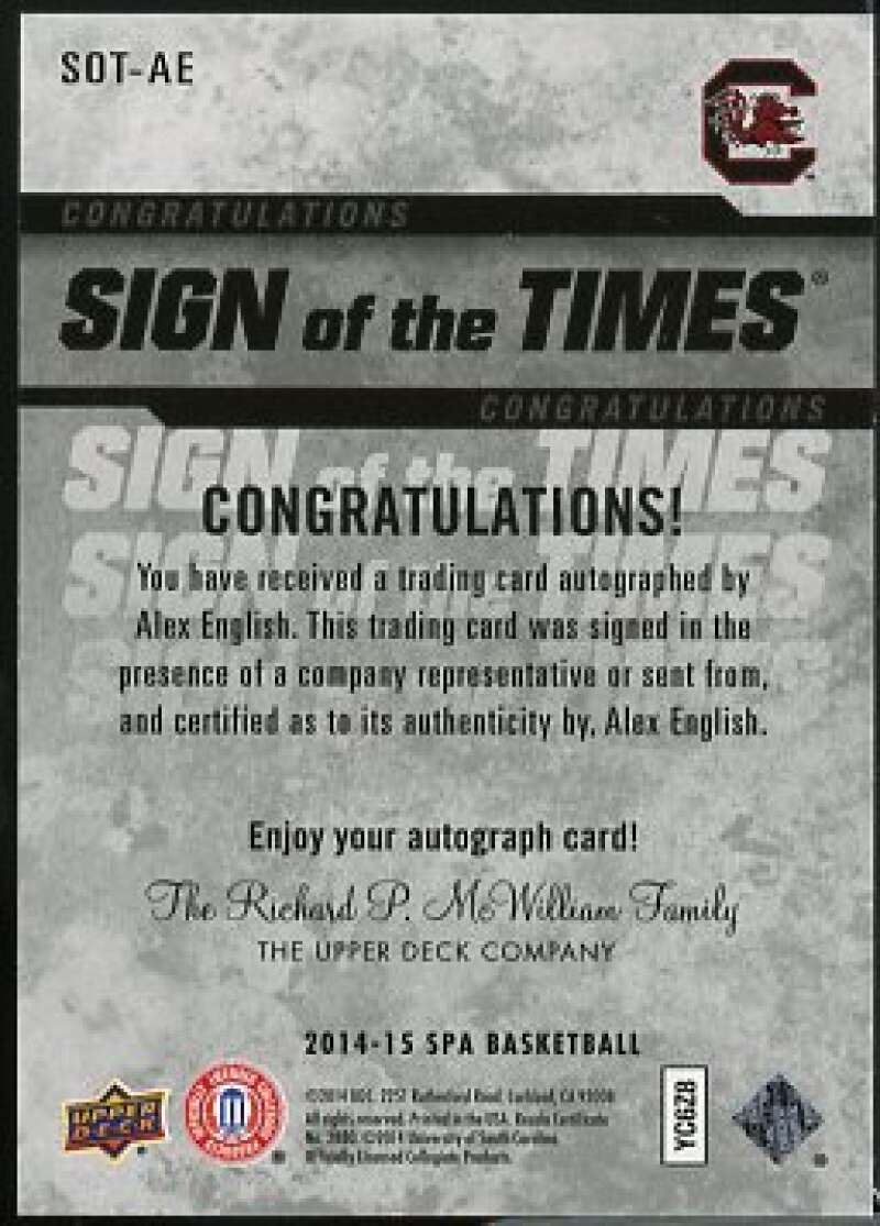 Alex English Card 2014-15 SP Authentic Sign of the Times #SOTAE  Image 2