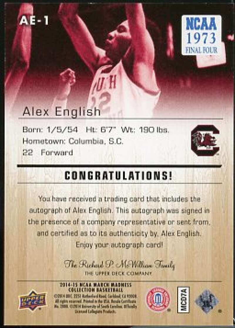 Alex English 2014 Upper Deck March Madness Collection Gold Foil Autographs #AE1  Image 2