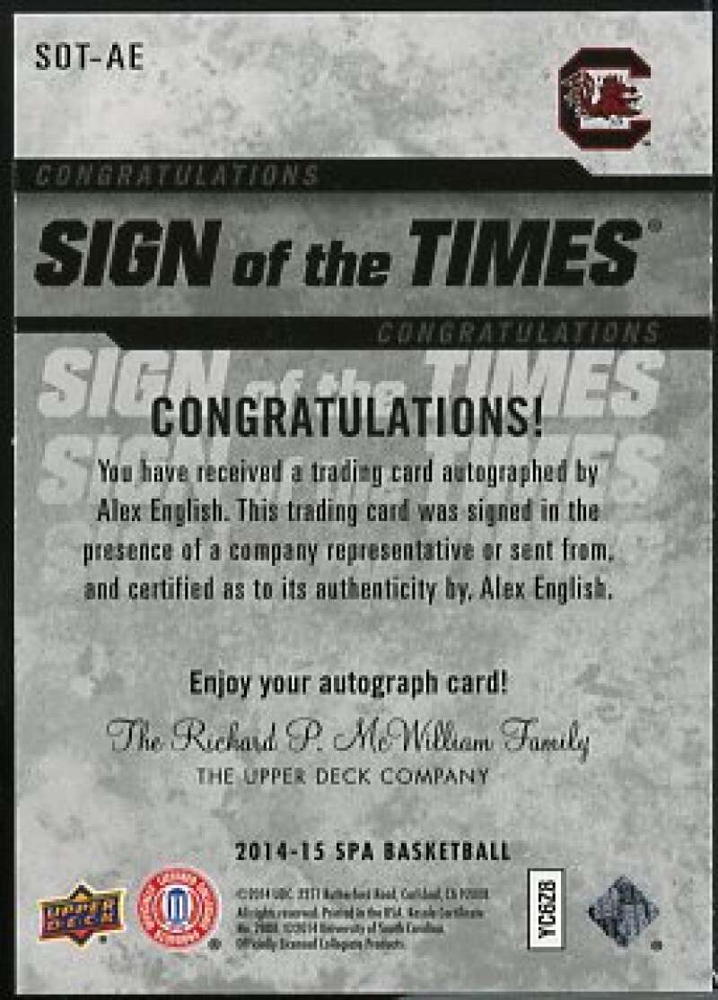 Alex English Card 2014-15 SP Authentic Sign of the Times #SOTAE  Image 2