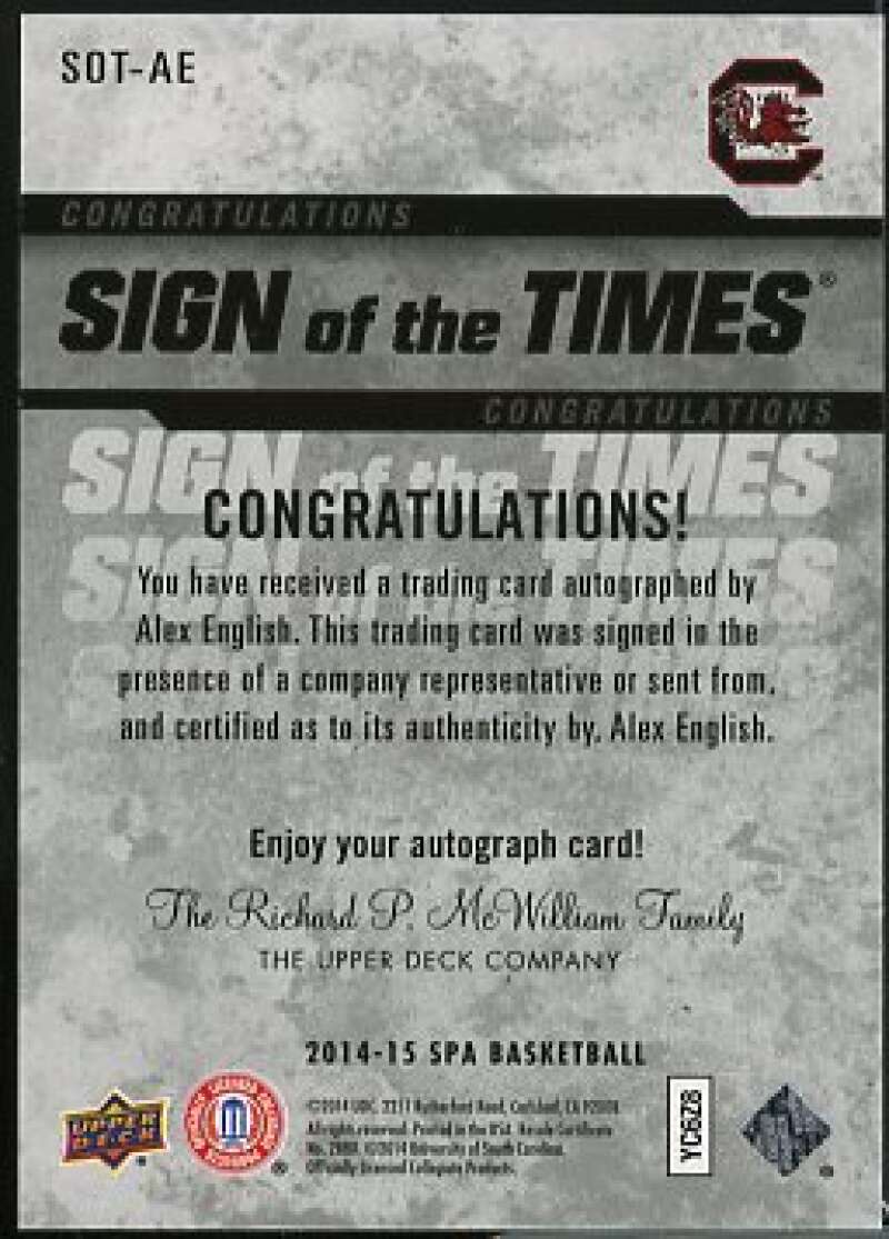 Alex English Card 2014-15 SP Authentic Sign of the Times #SOTAE  Image 2