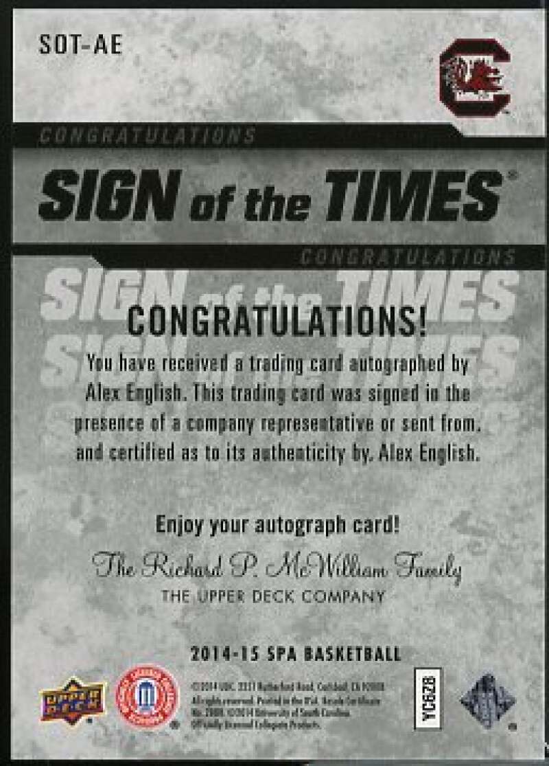 Alex English Card 2014-15 SP Authentic Sign of the Times #SOTAE  Image 2