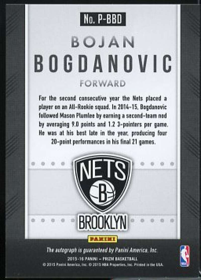 Bojan Bogdanovic Card 2015-16 Panini Prizm Autographs #8  Image 2