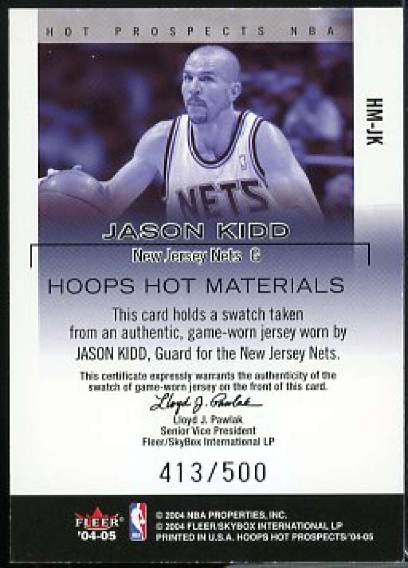 Jason Kidd Card 2004-05 Hoops Hot Prospects Hot Materials #JK  Image 2