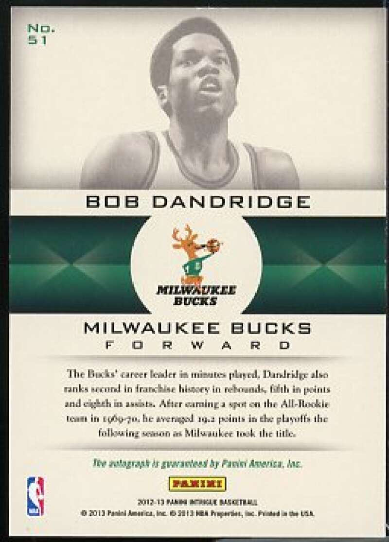 Bob Dandridge Card 2012-13 Panini Intrigue Immortalized Autographs #51  Image 2