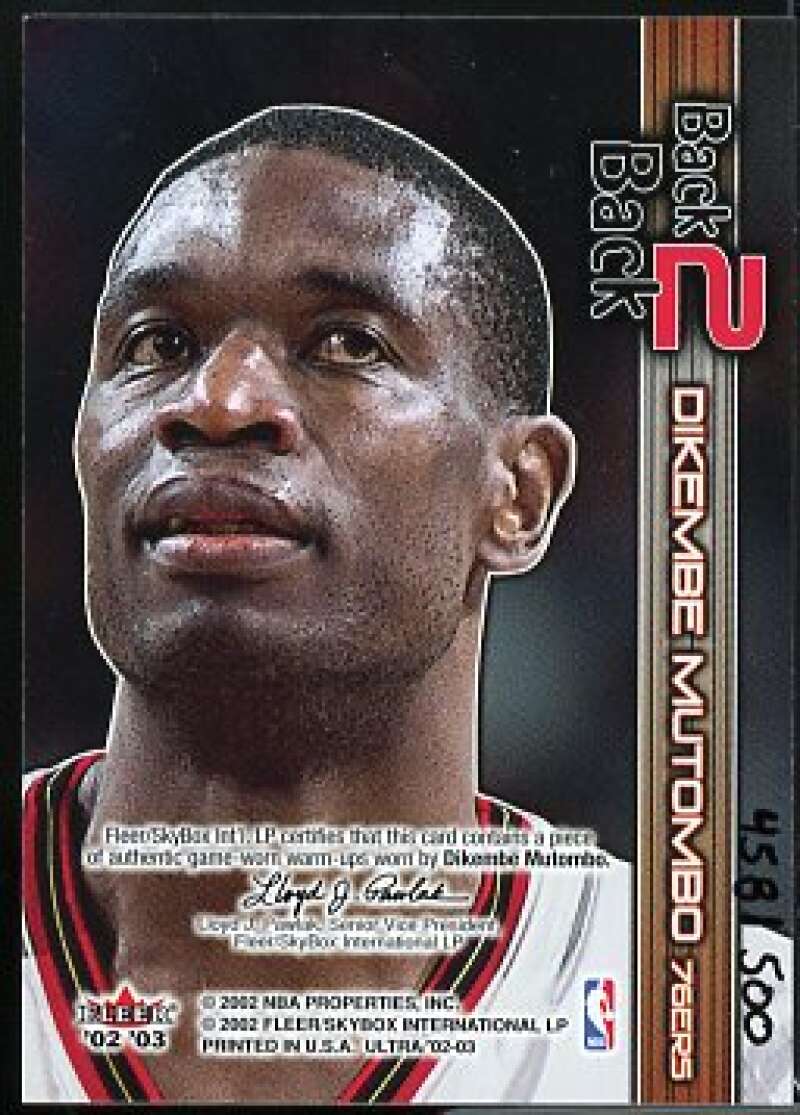 Dikembe Mutombo Card 2002-03 Ultra Back 2 Back Game Used #11  Image 2