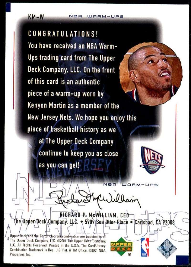 Kenyon Martin Card 2000-01 Upper Deck Encore NBA Warm-Ups #KMW  Image 2