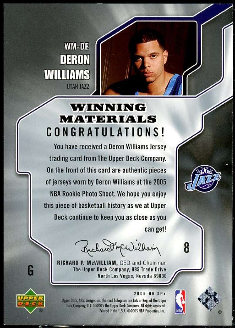 Deron Williams Card 2005-06 SPx Winning Materials #DE  Image 2